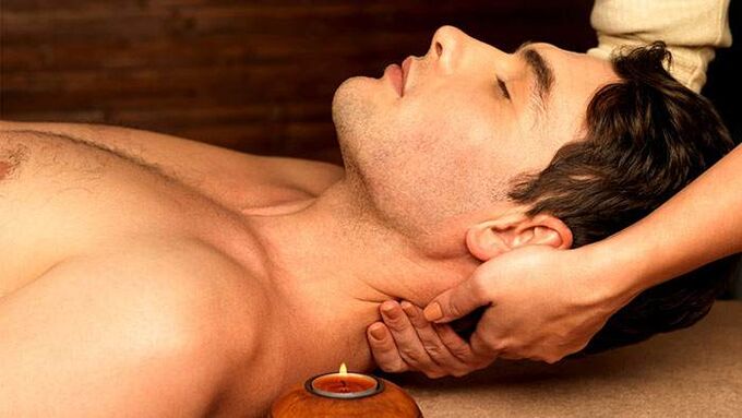 Massage of male erogenous points using essential oils.